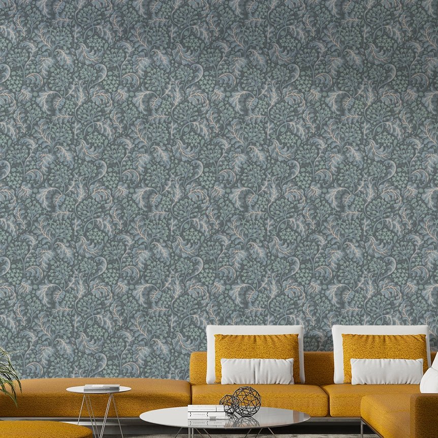 Contemporary blue leaf wallpaper texture

