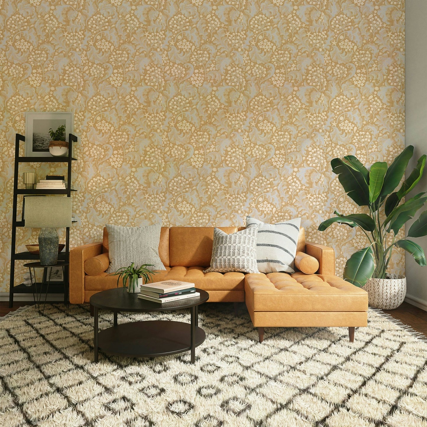 Bohemian style yellow leaf wallpaper texture


