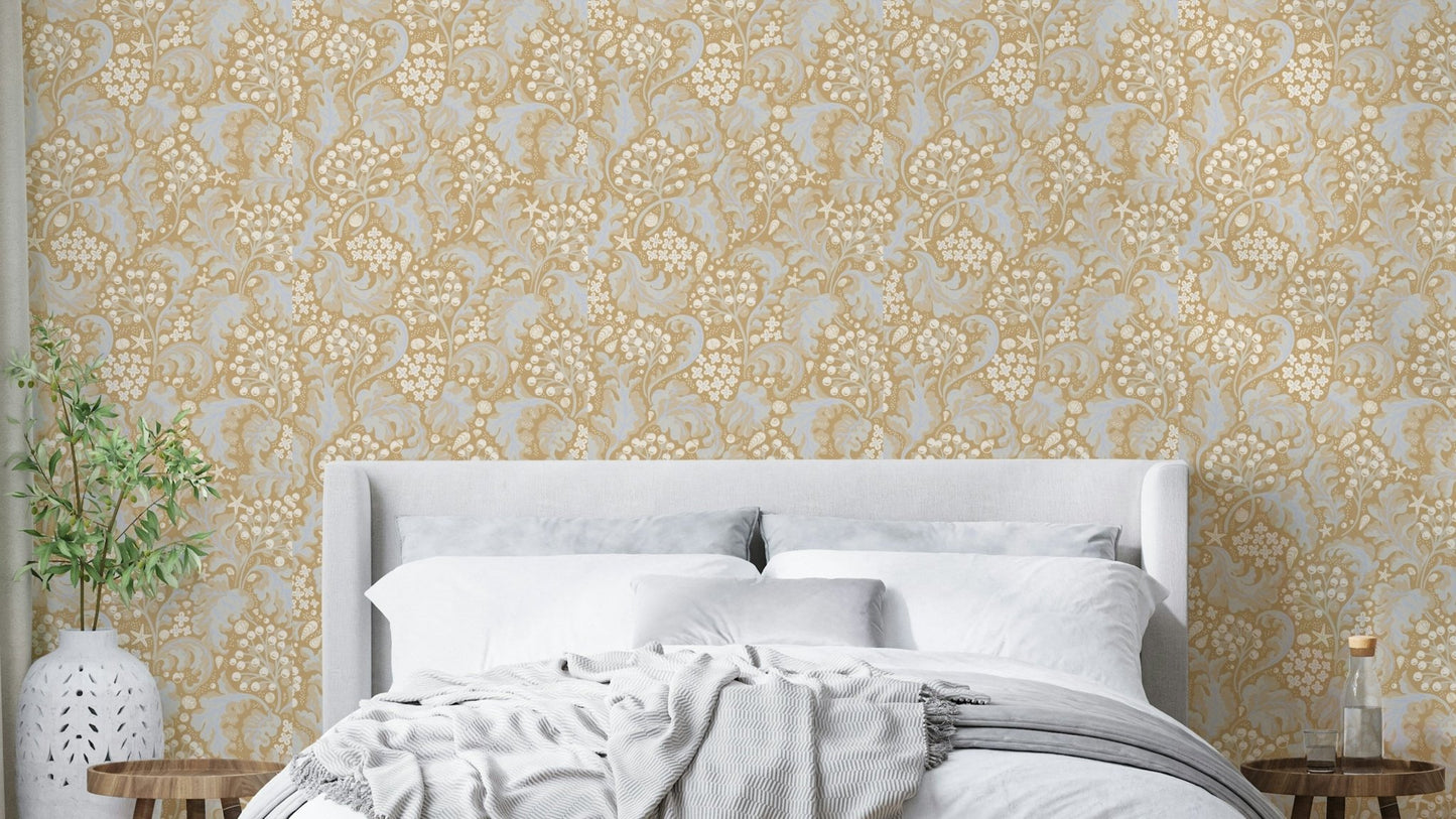 Sea Kale Ochre Yellow wallpaper detail

