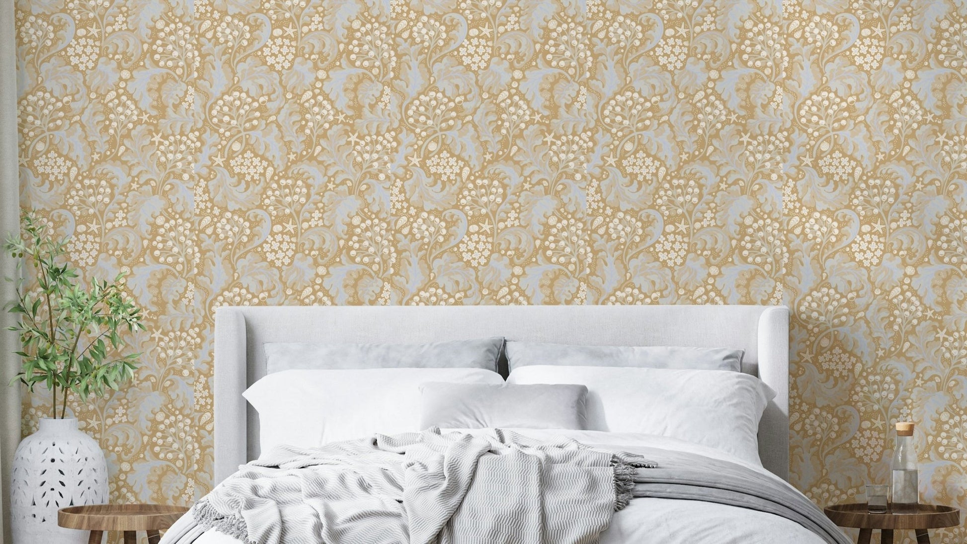 Sea Kale Ochre Yellow wallpaper detail

