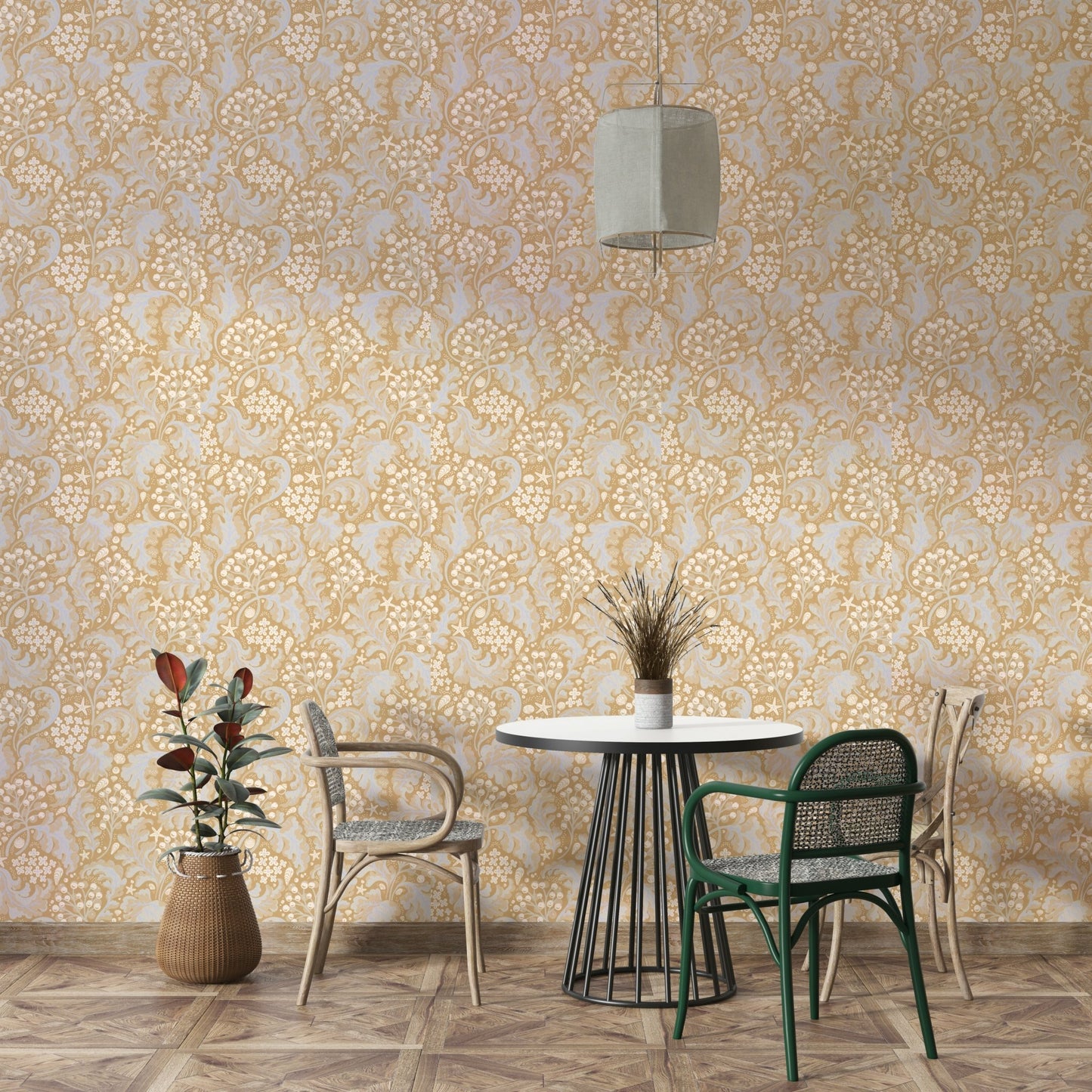 Cheerful tropical wallpaper mural design


