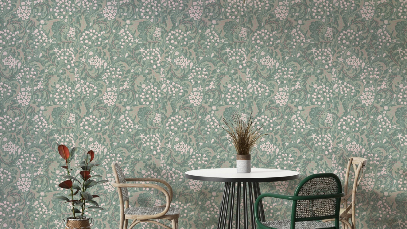 Sea Kale Rhubarb Green wallpaper detail

