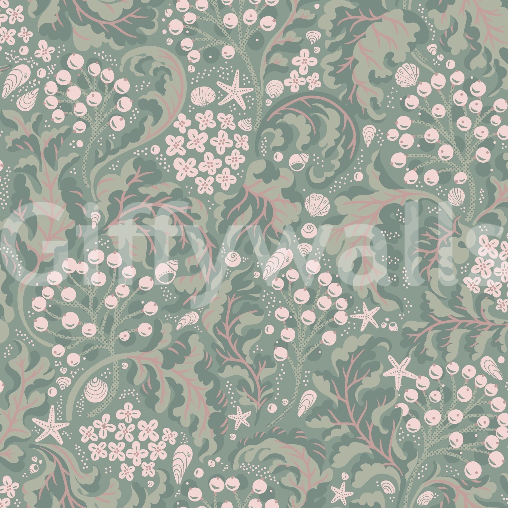Wallpaper with rhubarb green leaves GD674

