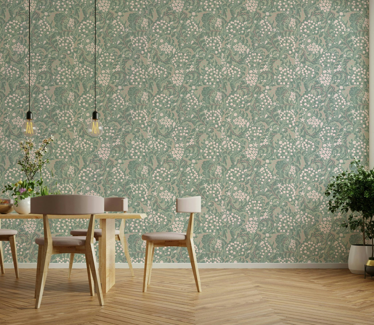 Green sea kale leaf wallpaper pattern GD674

