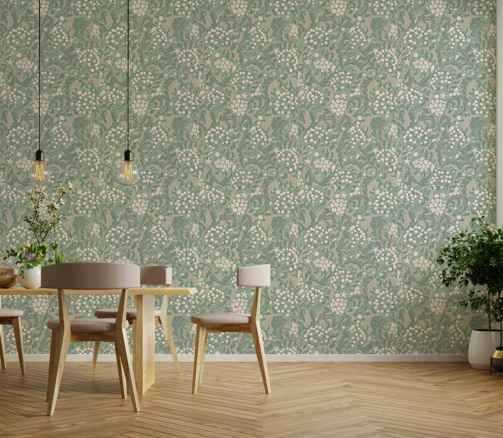 Green sea kale leaf wallpaper pattern GD674

