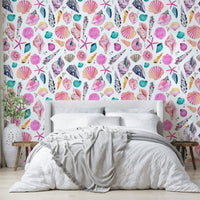 Pink sea shells coastal wallpaper with marine motifs, GD1297