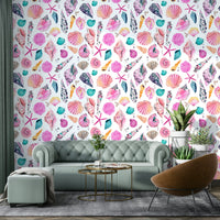 Pink marine wallpaper with summer sea shell accents, GD1297