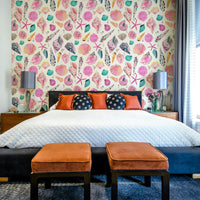 Summer-themed pink wallpaper featuring sea shells, GD1297