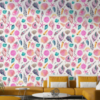 Marine life wallpaper showing pink sea shells pattern, GD1297