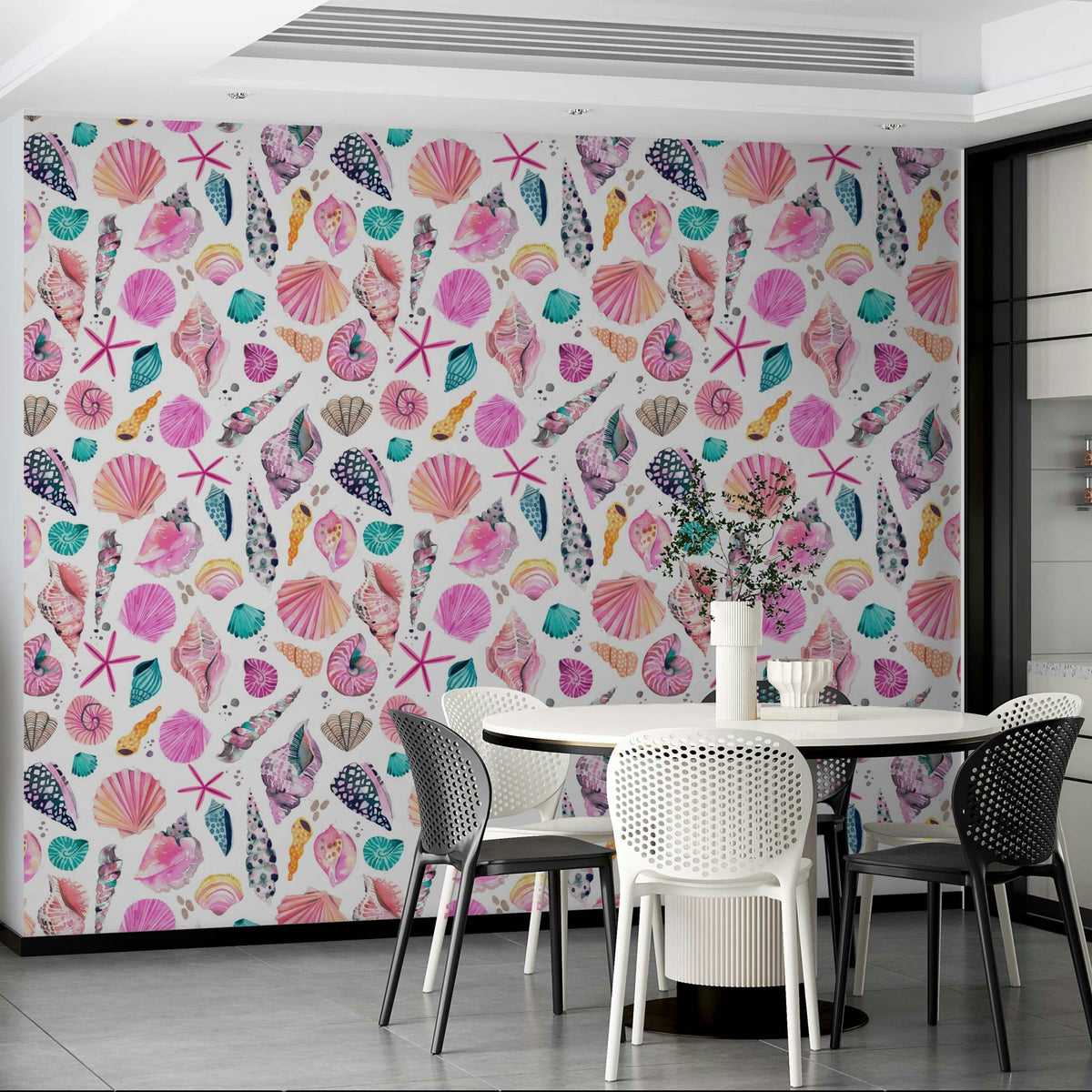 Marine coastal wallpaper with delicate pink shells, GD1297