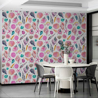 Marine coastal wallpaper with delicate pink shells, GD1297