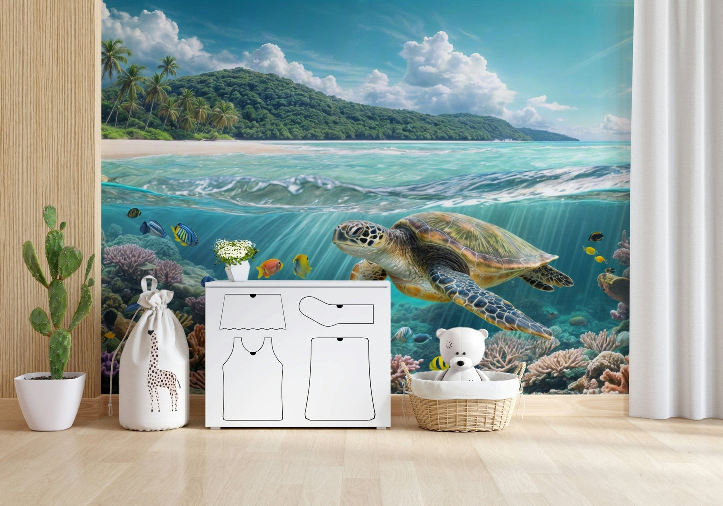 Nature inspired aquatic mural for a sophisticated nursery wall.