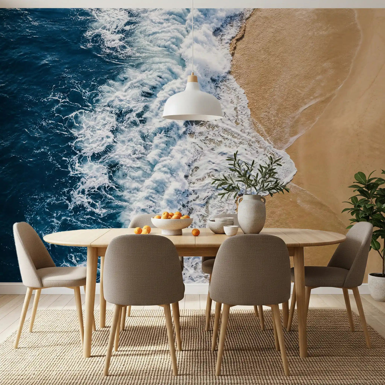 Ocean waves crash into shore in Sea Vs Land wall mural scene