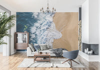 Foamy waves spread across beach in Sea Vs Land wall mural, GD9220