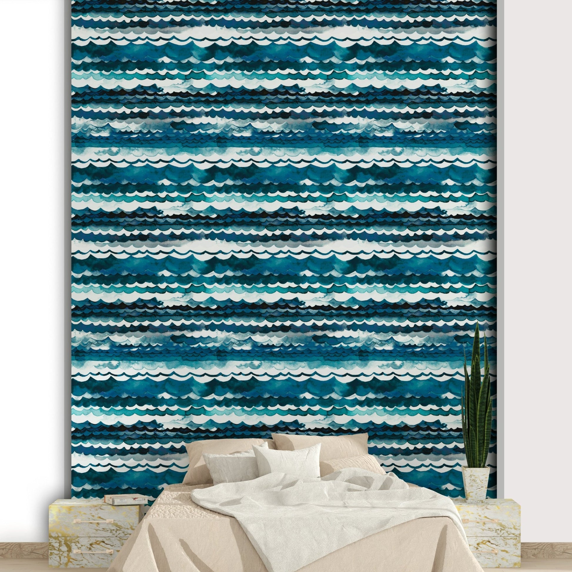 Coastal-inspired sea wave pattern in ocean blue tones

