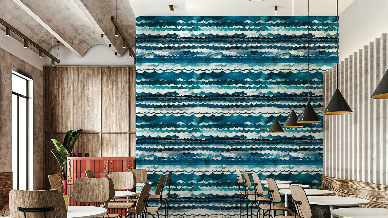 Sea waves design in calming shades of blue wallpaper

