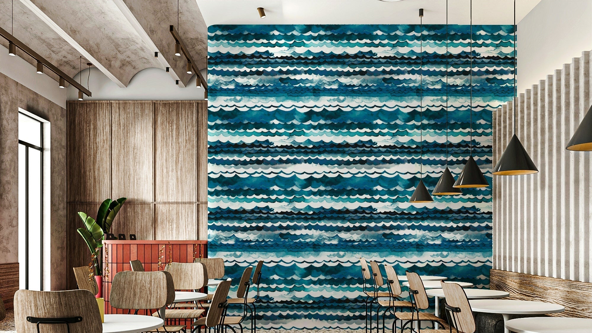 Sea waves design in calming shades of blue wallpaper, GD1298