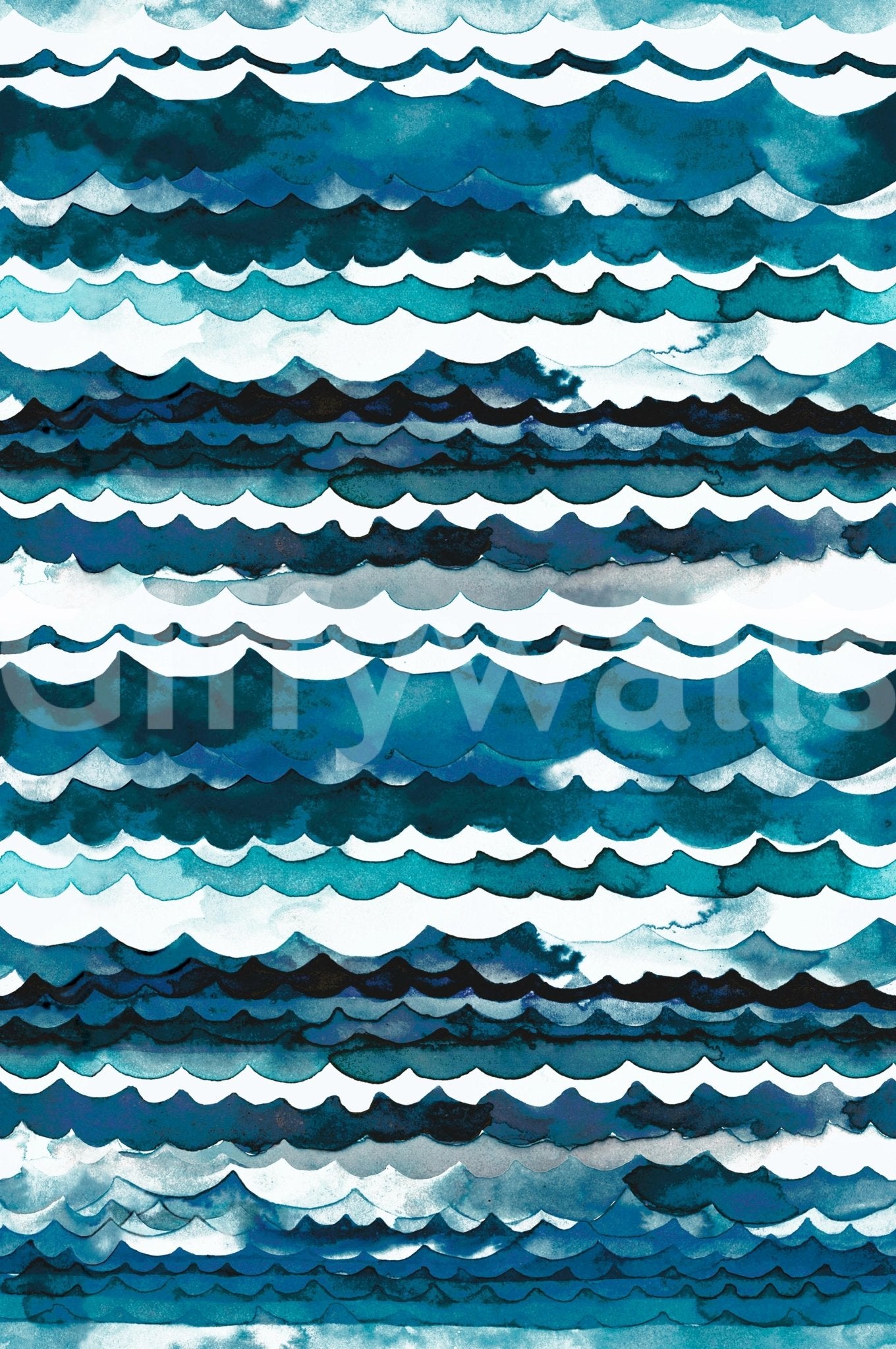Wallpaper with dynamic ocean waves in various blue shades

