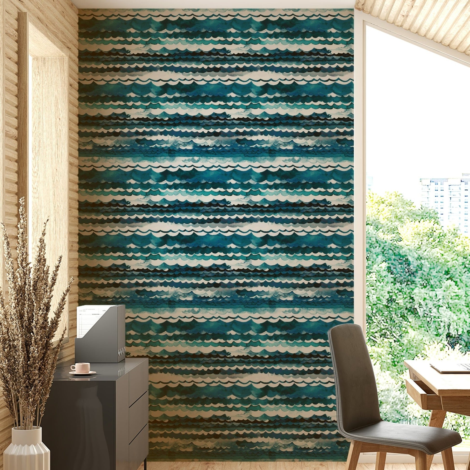 Ocean blue wallpaper with gentle sea waves pattern

