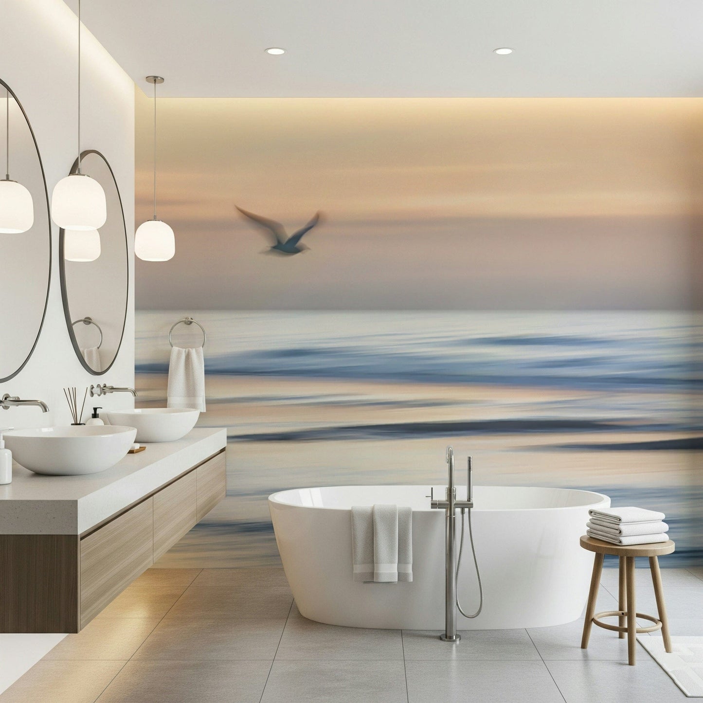 Seagull's Flight Wall Mural in a bright dining area for an accent wall wallpaper.
