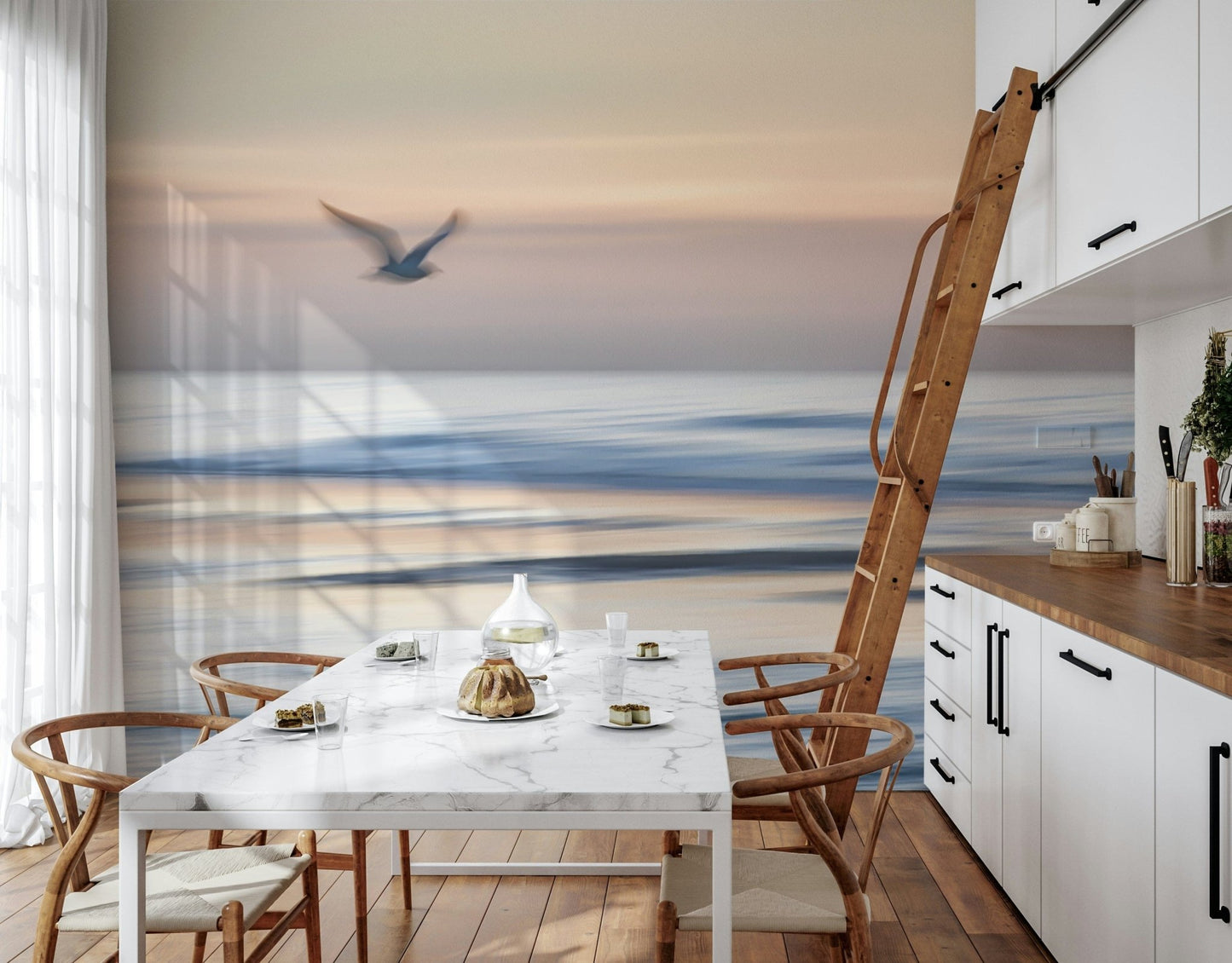 Contemporary nautical theme wallpaper for a guest room feature wall mural.