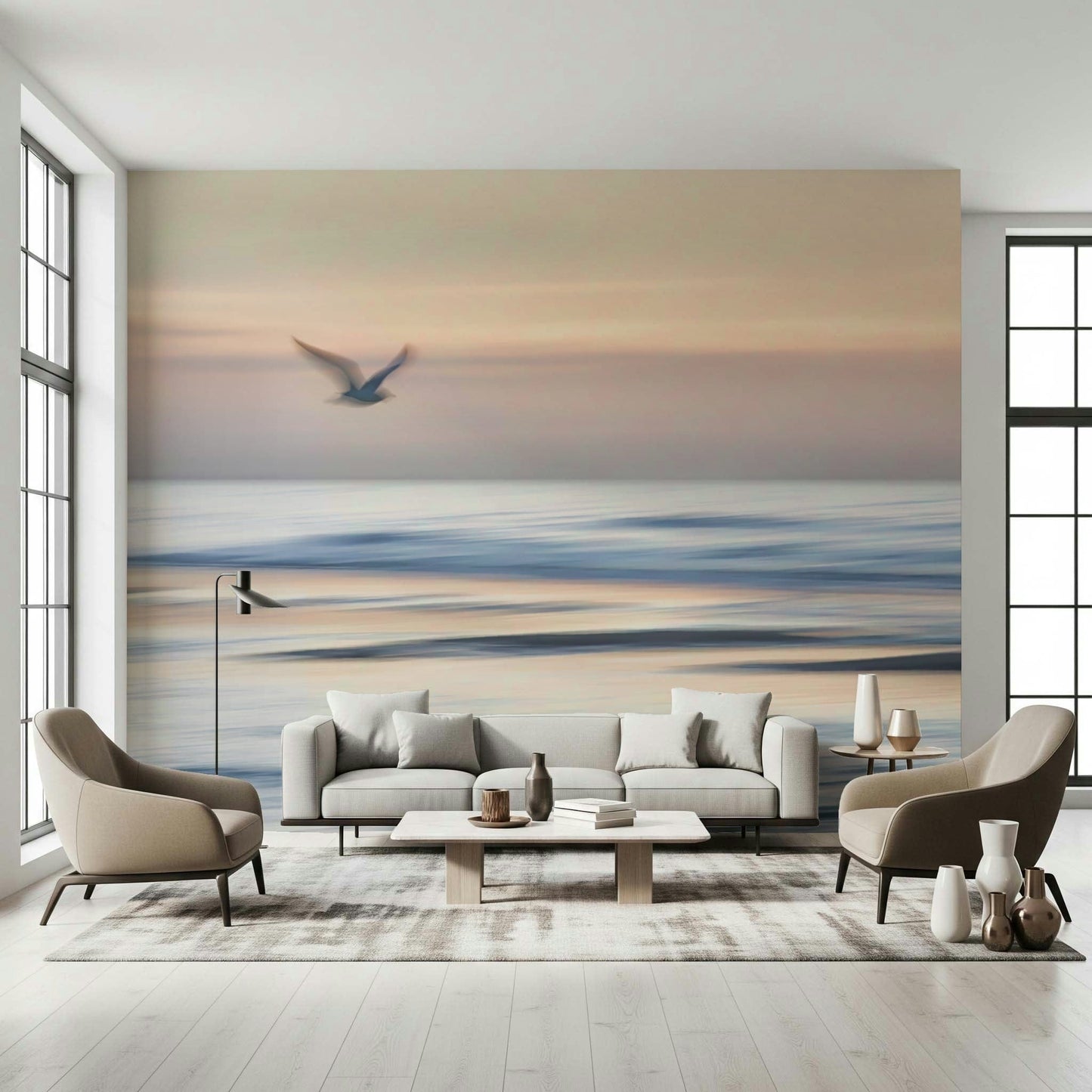 Light blue and white sky scene for a modern home office wall mural wallpaper.