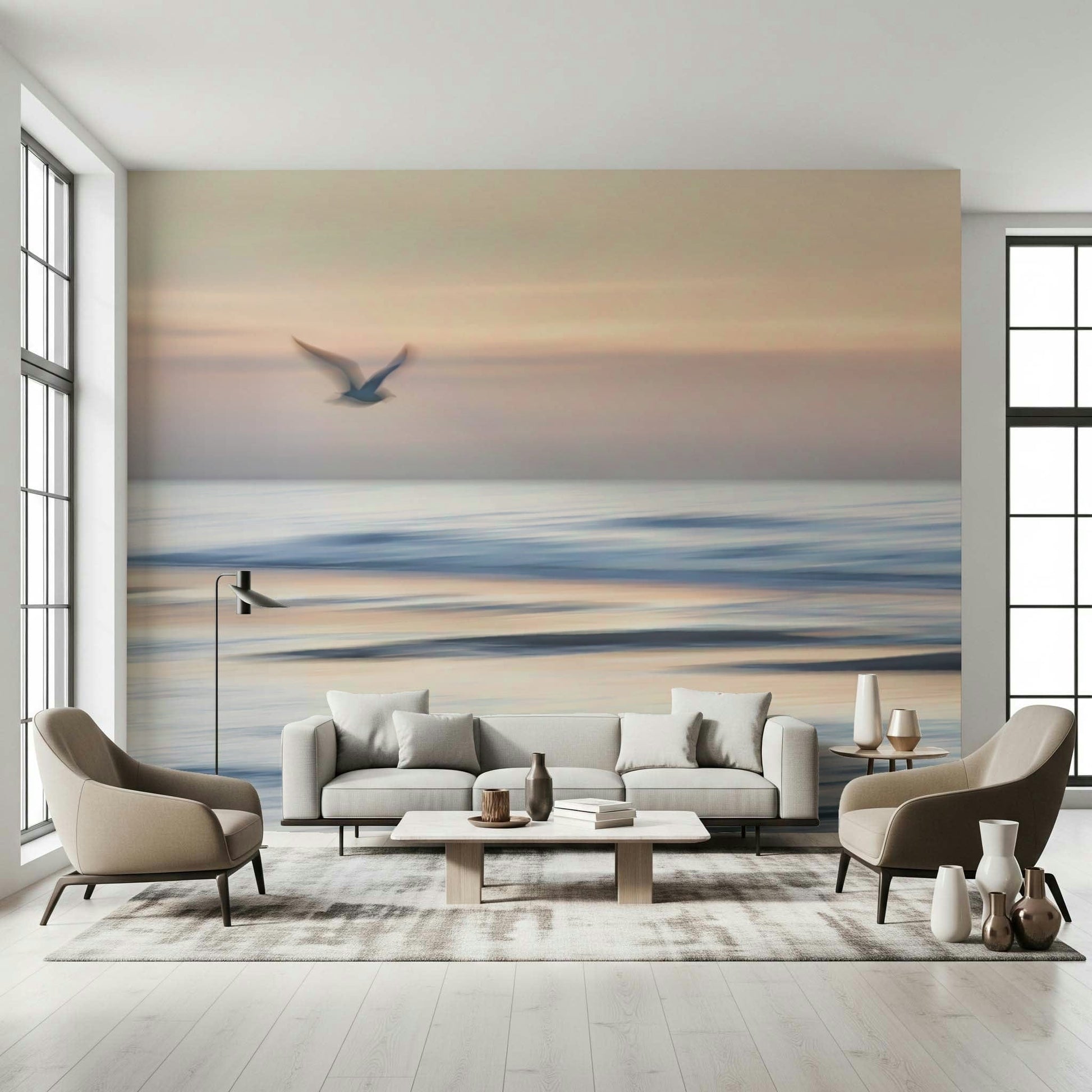 Light blue and white sky scene for a modern home office wall mural wallpaper.