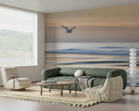 Seagull's Flight Wall Mural with airy cloud textures for a lounge wallpaper.