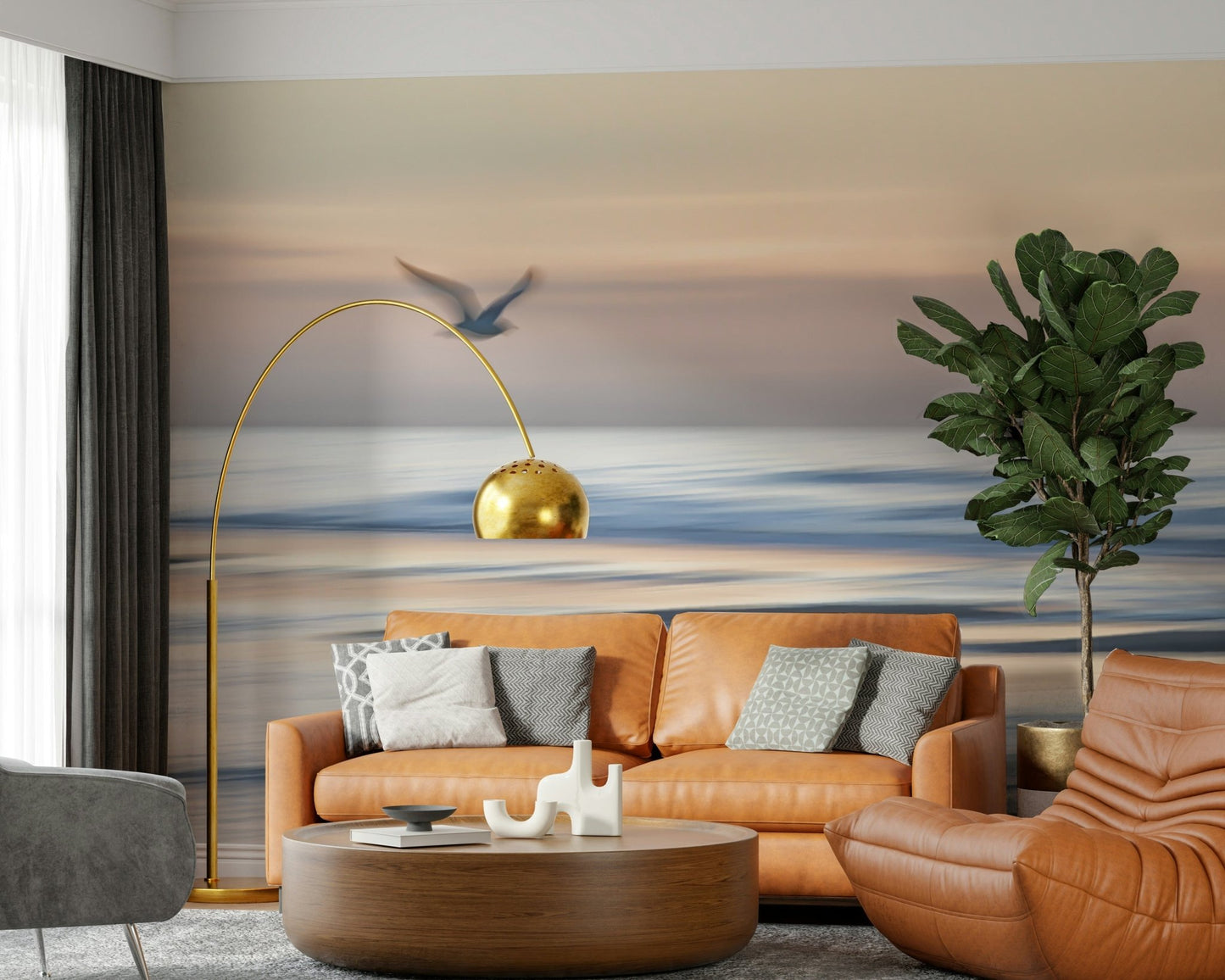 Seagull's Flight Wall Mural showing graceful wing spans for a hallway wallpaper.