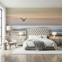 Subtle maritime art for a minimalist studio apartment wall mural wallpaper.