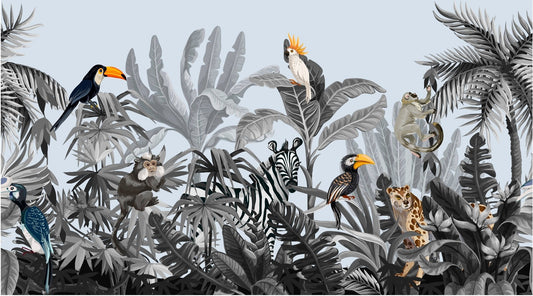 Monochrome Kids Jungle Wallpaper Mural