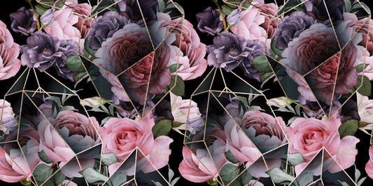 Pink Flowers in Polygons Wallpaper Mural