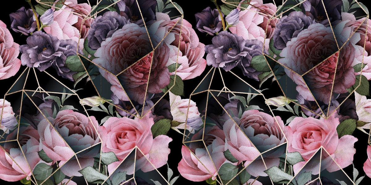 Pink Flowers in Polygons Wallpaper Mural