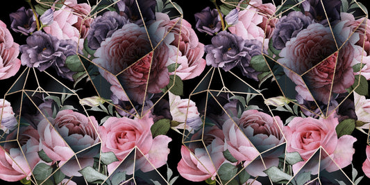 Pink Flowers in Polygons Wallpaper Mural