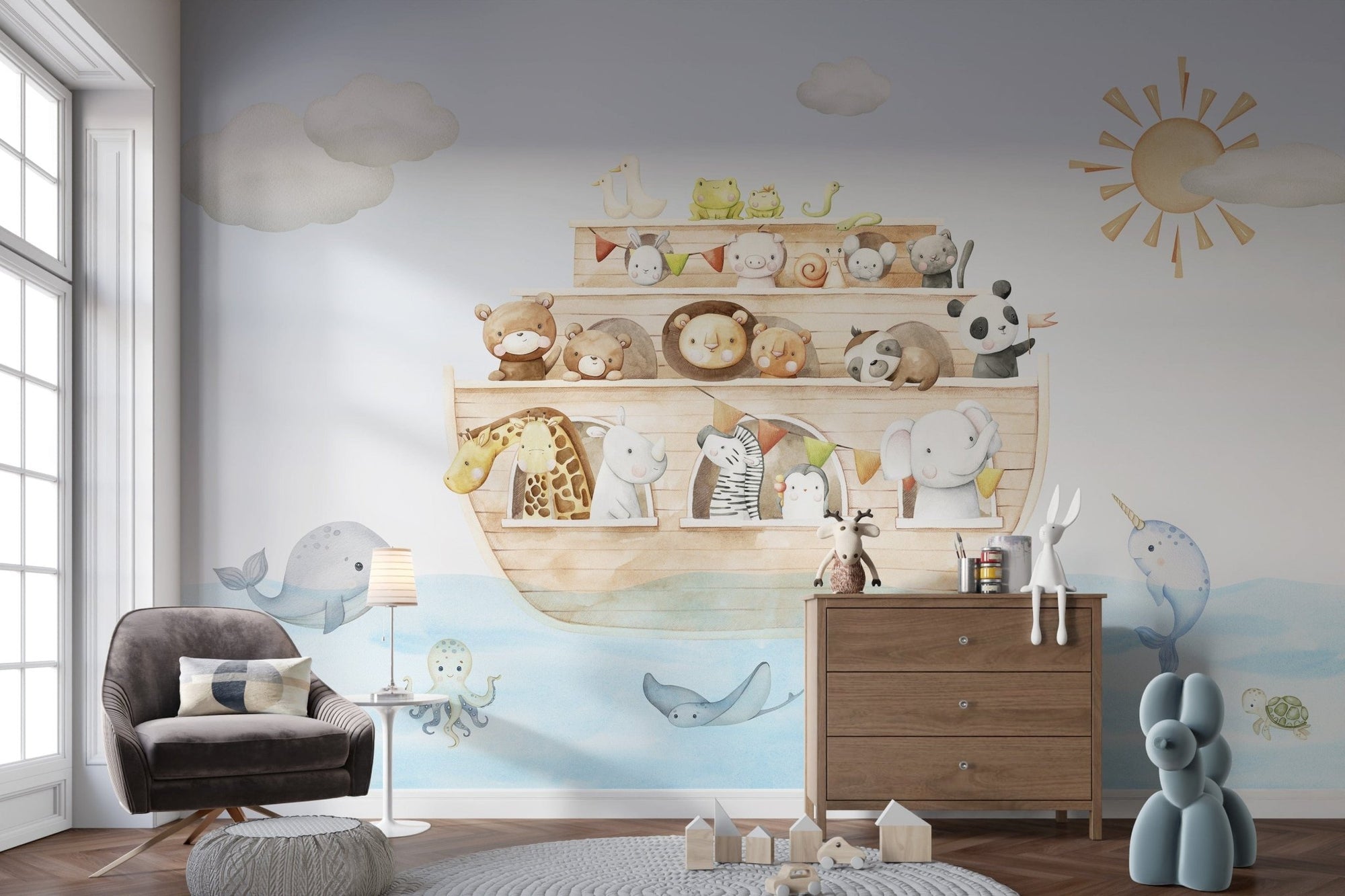 Nautical Adventure Animal Wallpaper for kids OR05