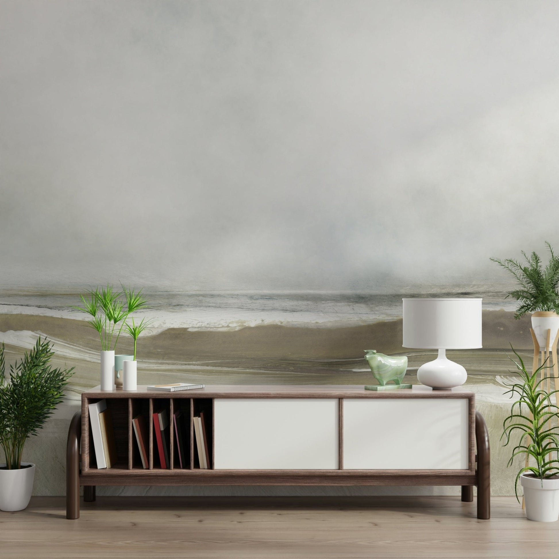 An artistic fluid pattern mural on minimalist wallpaper., GD5565