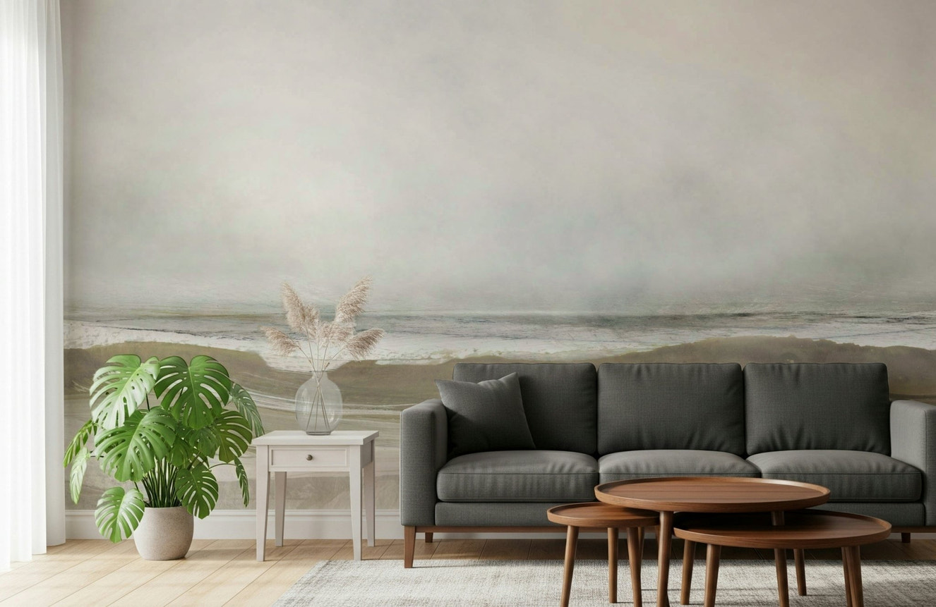 A beautiful abstract ocean wallpaper mural with subtle brushstrokes.