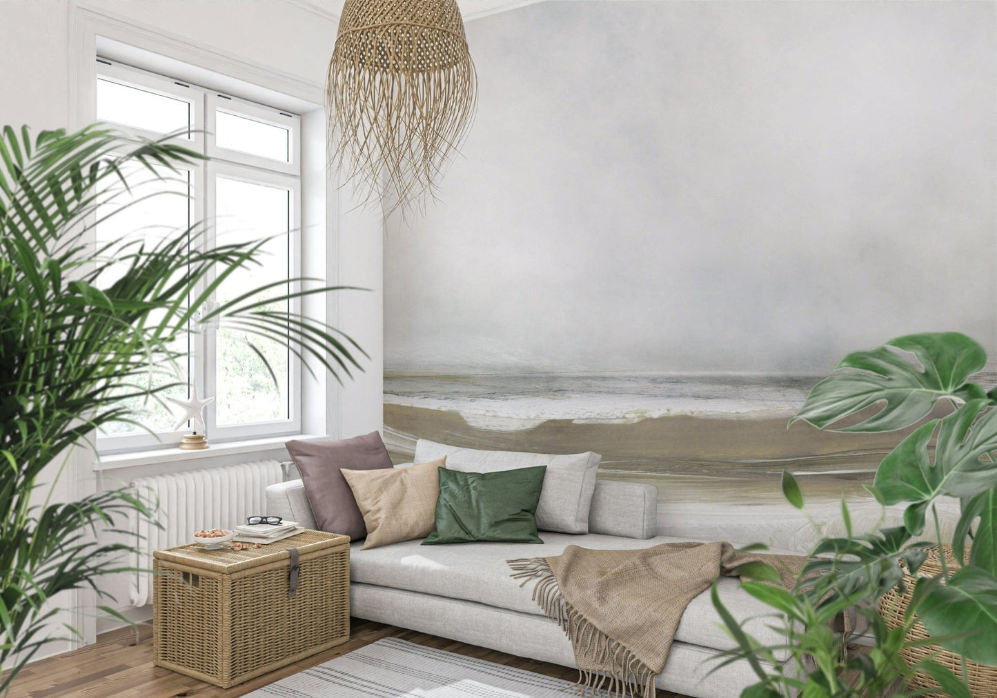 A graceful subtle pattern wall mural in cool, tranquil tones., GD5565