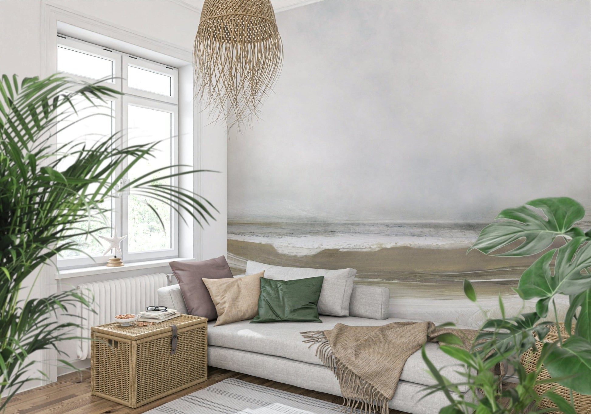 A graceful subtle pattern wall mural in cool, tranquil tones., GD5565