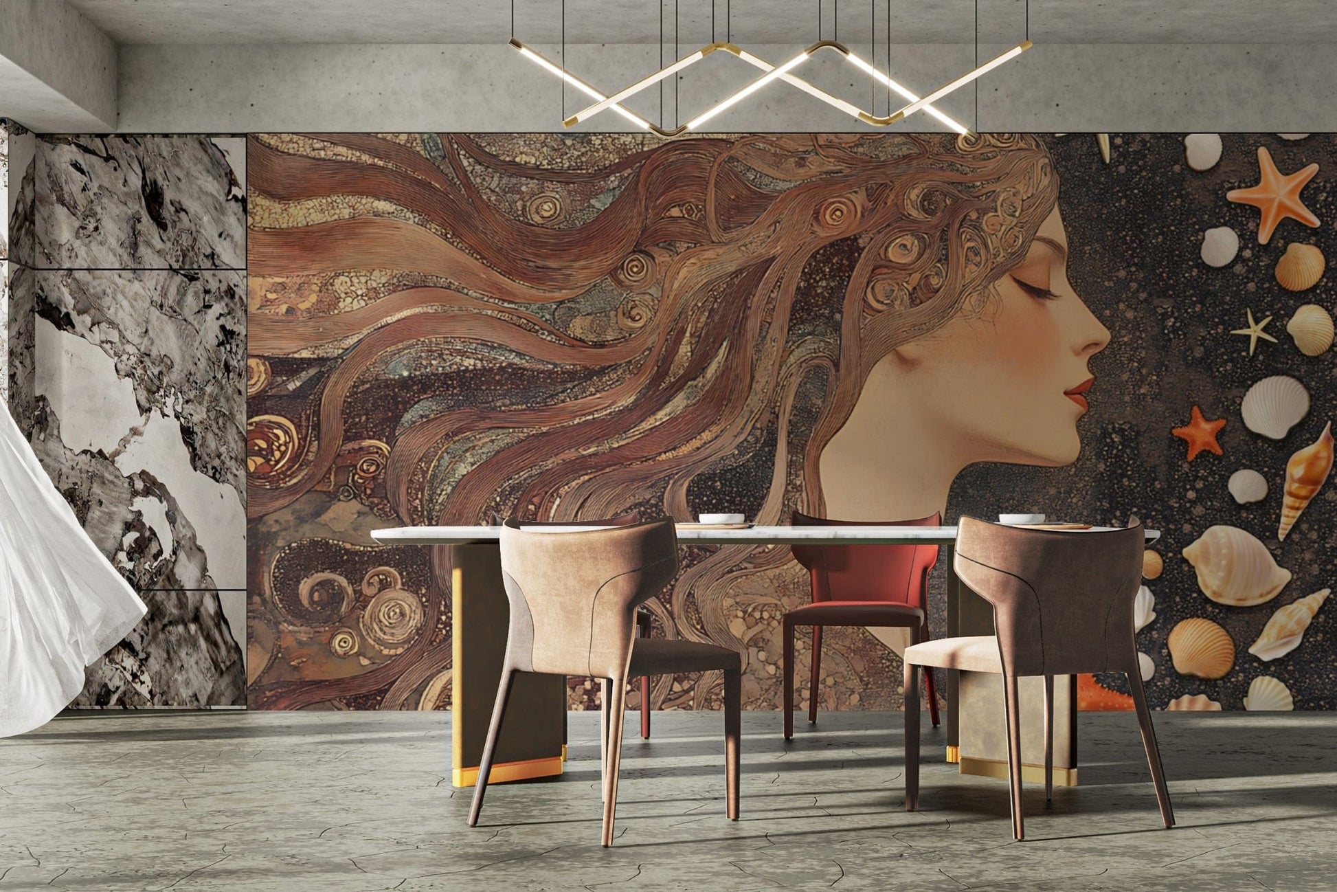 Intricate Seashell and Goddess Wallpaper
