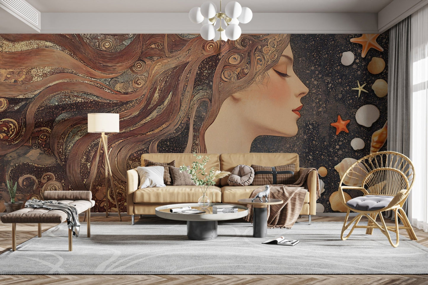 Coastal Art Deco Wallpaper with Goddess
