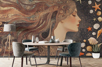 Artistic Goddess Wallpaper with Shells
