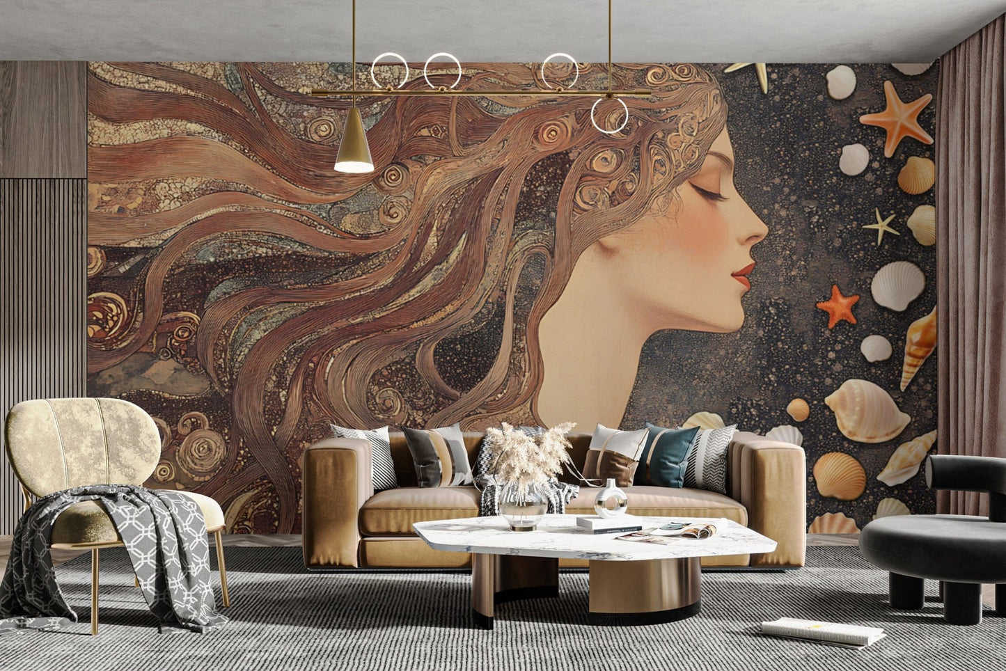 Seashell Goddess Artistic Wallpaper Design
