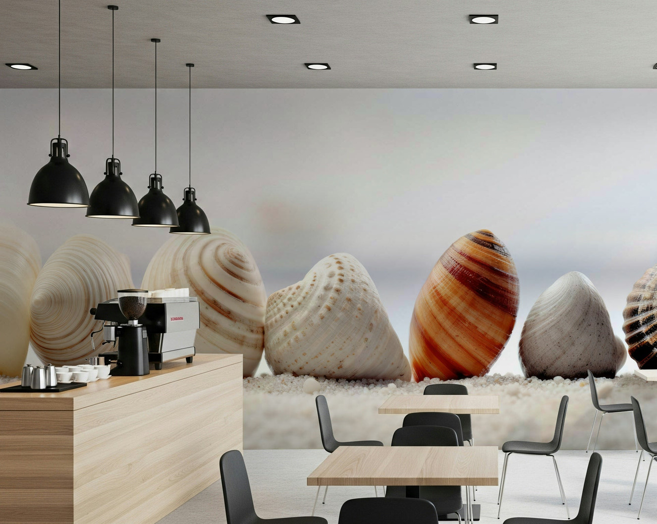 A beautiful abstract seashell wallpaper mural with subtle coastal patterns.