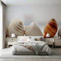 An artistic soft focus seascape mural on minimalist wallpaper.