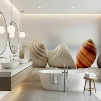 A peaceful modern abstract mural on decorative wallpaper.