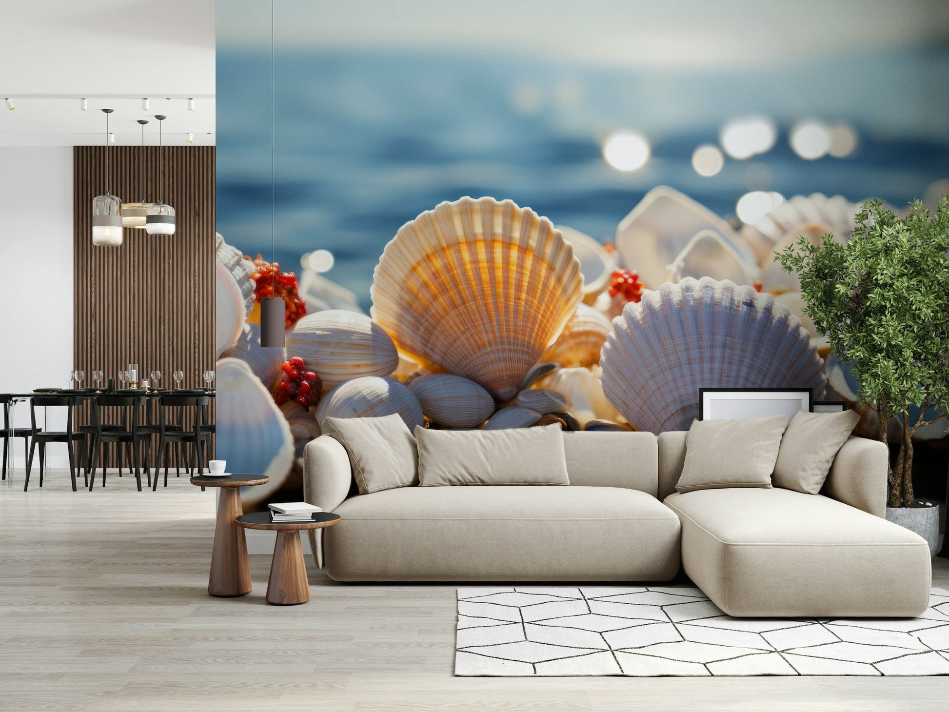 A graceful subtle pattern wall mural in cool, tranquil tones.
