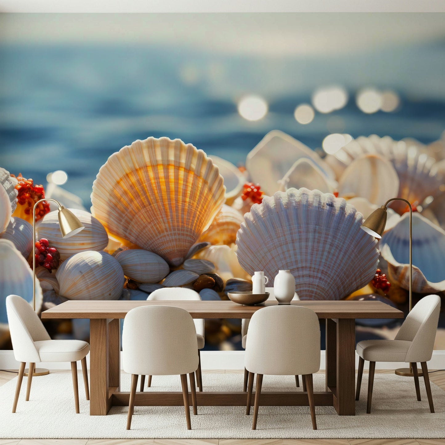 A calming underwater design wallpaper mural that defines a space.