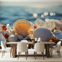 A calming underwater design wallpaper mural that defines a space.