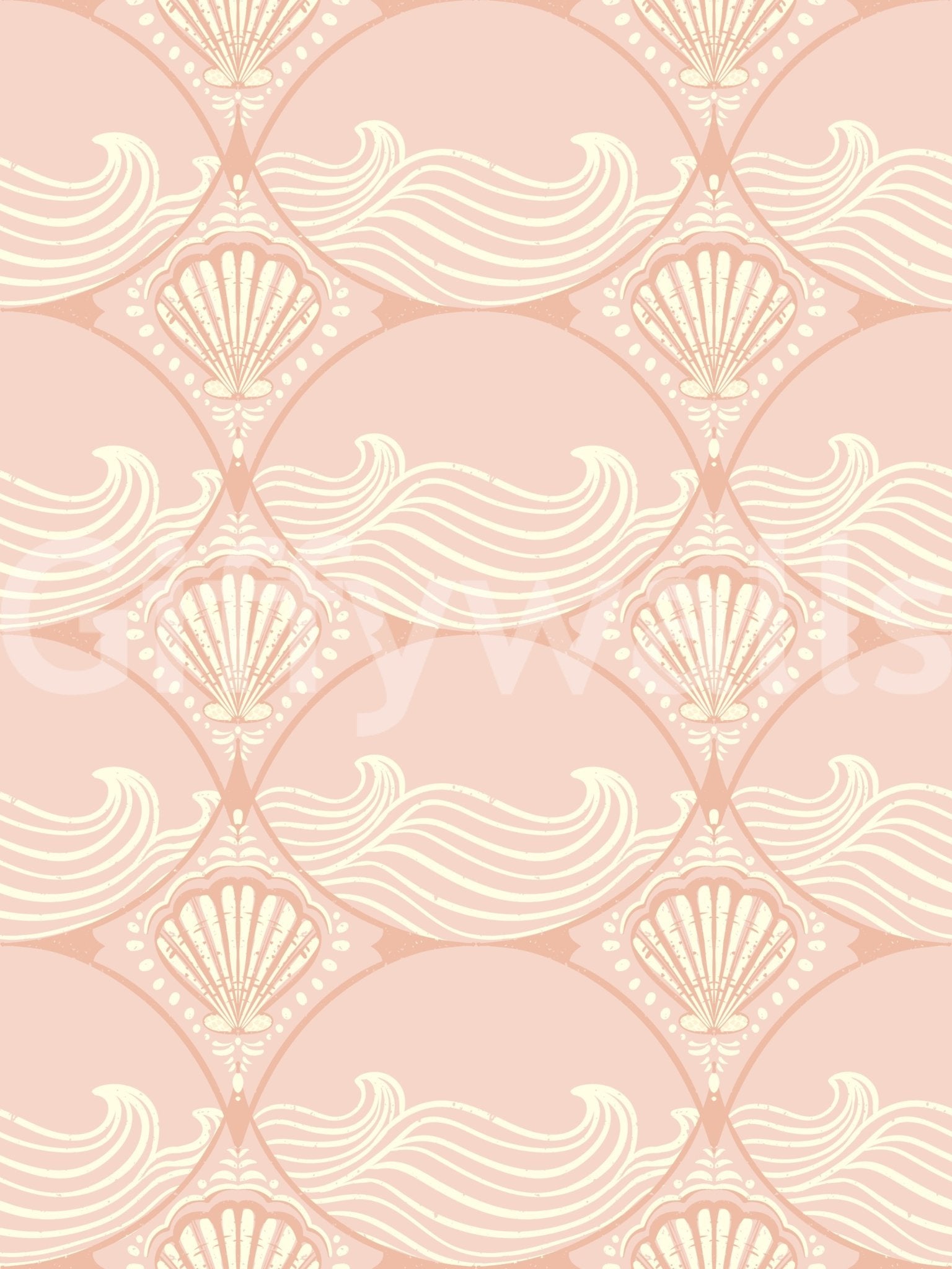 Repeating seashell icons within the soft Seashell Serenity Waves Wallpaper texture., GD9090